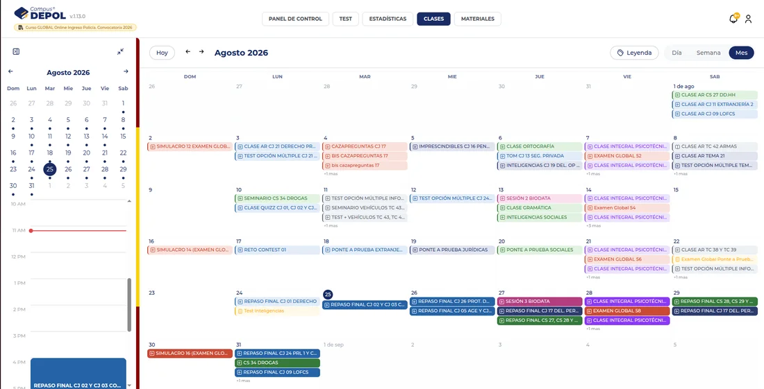 Calendario en Campus DEPOL